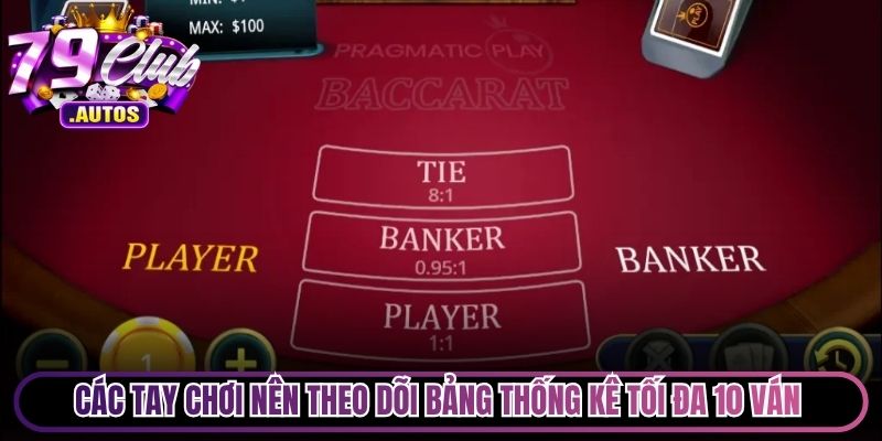 Các tay chơi nên theo dõi bảng thống kê tối đa 10 ván Baccarat