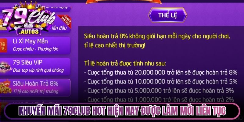 Khuyến mãi 79Club đang hot hiện nay được làm mới liên tục